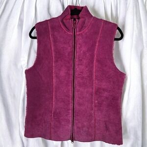 EXPRESS Suede Sherpa Lined‎ Vest Woman Medium Fuchsia Pink Zip Front Bodywarmer